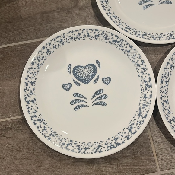 Set of 3 Corelle Corning Blue Sponge Heart 10.25” Dinner plates sponge trim - Picture 4 of 6